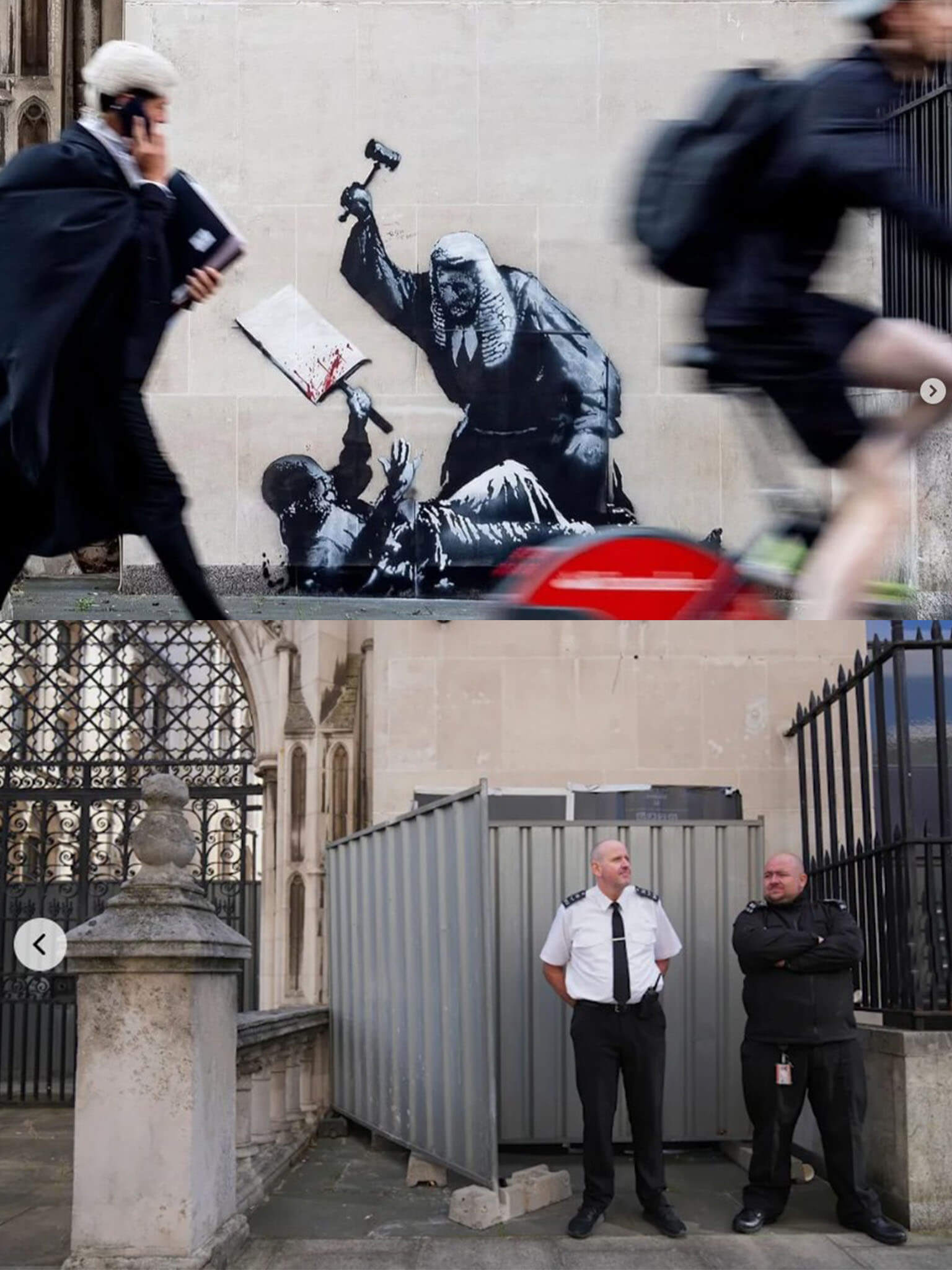 A fresh Banksy artwork has been unveiled at the Royal Courts of Justice.